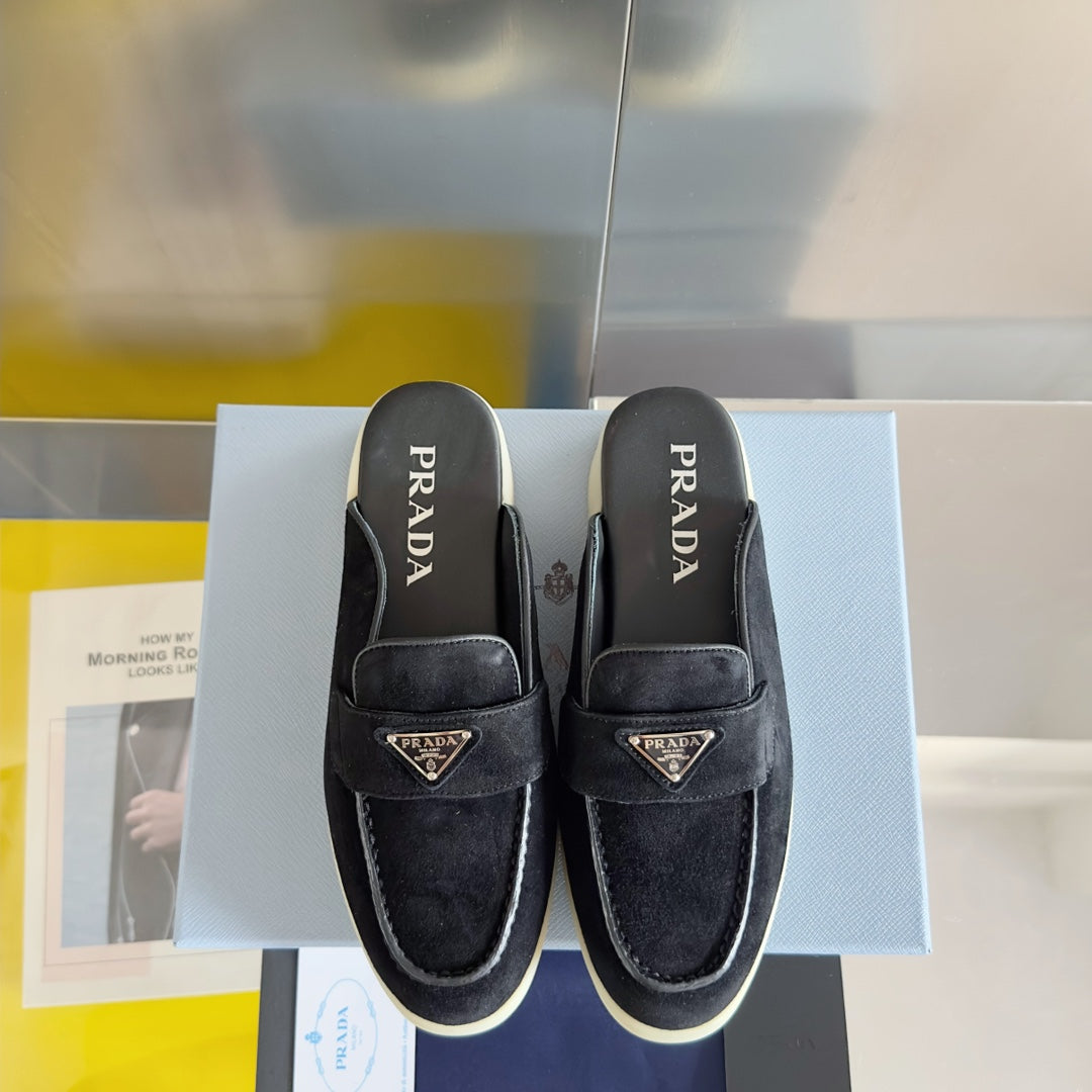 Pra Black Suede Leather Mule 25mm Rubber Sole - 35
