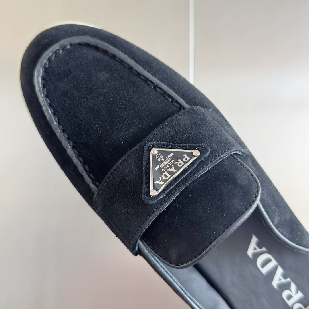 Pra Black Suede Leather Mule 25mm Rubber Sole - 35