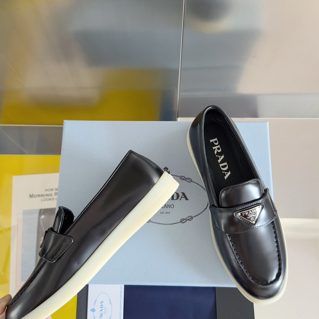 Pra Black Leather Loafers 25mm Rubber Sole - 35
