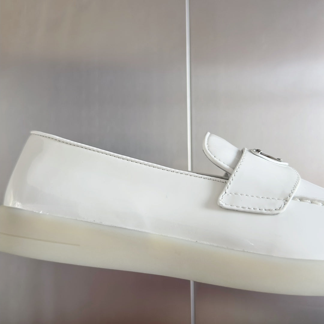 Pra White Patent Leather Loafers 25mm Rubber Sole - 35