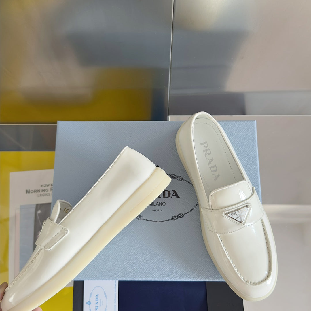 Pra White Patent Leather Loafers 25mm Rubber Sole - 35