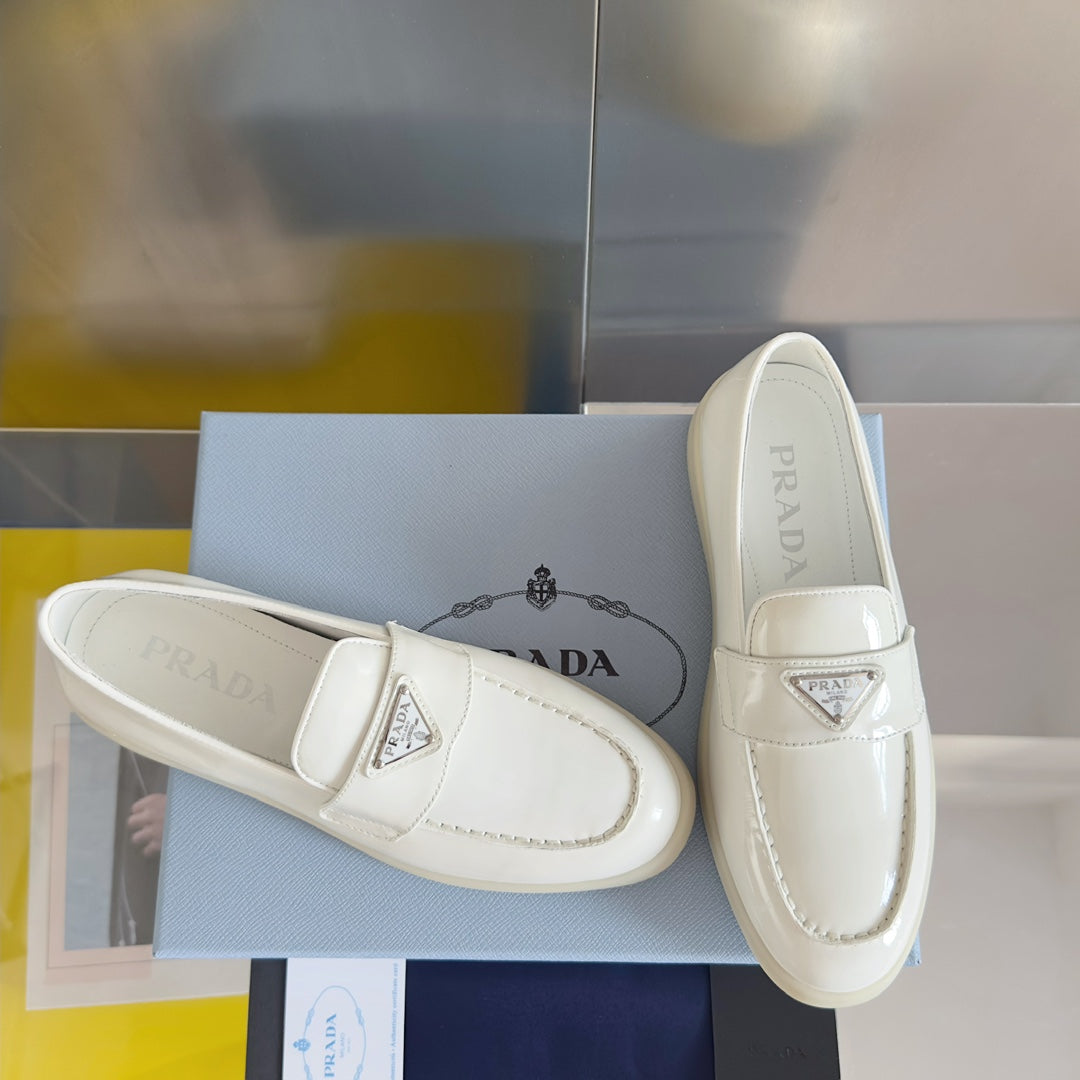 Pra White Patent Leather Loafers 25mm Rubber Sole - 35