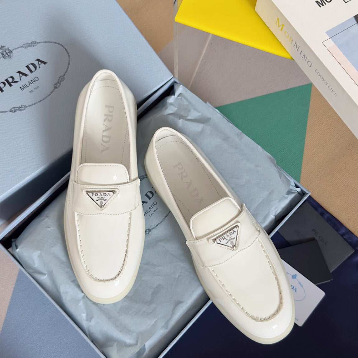 Pra White Patent Leather Loafers 25mm Rubber Sole - 35