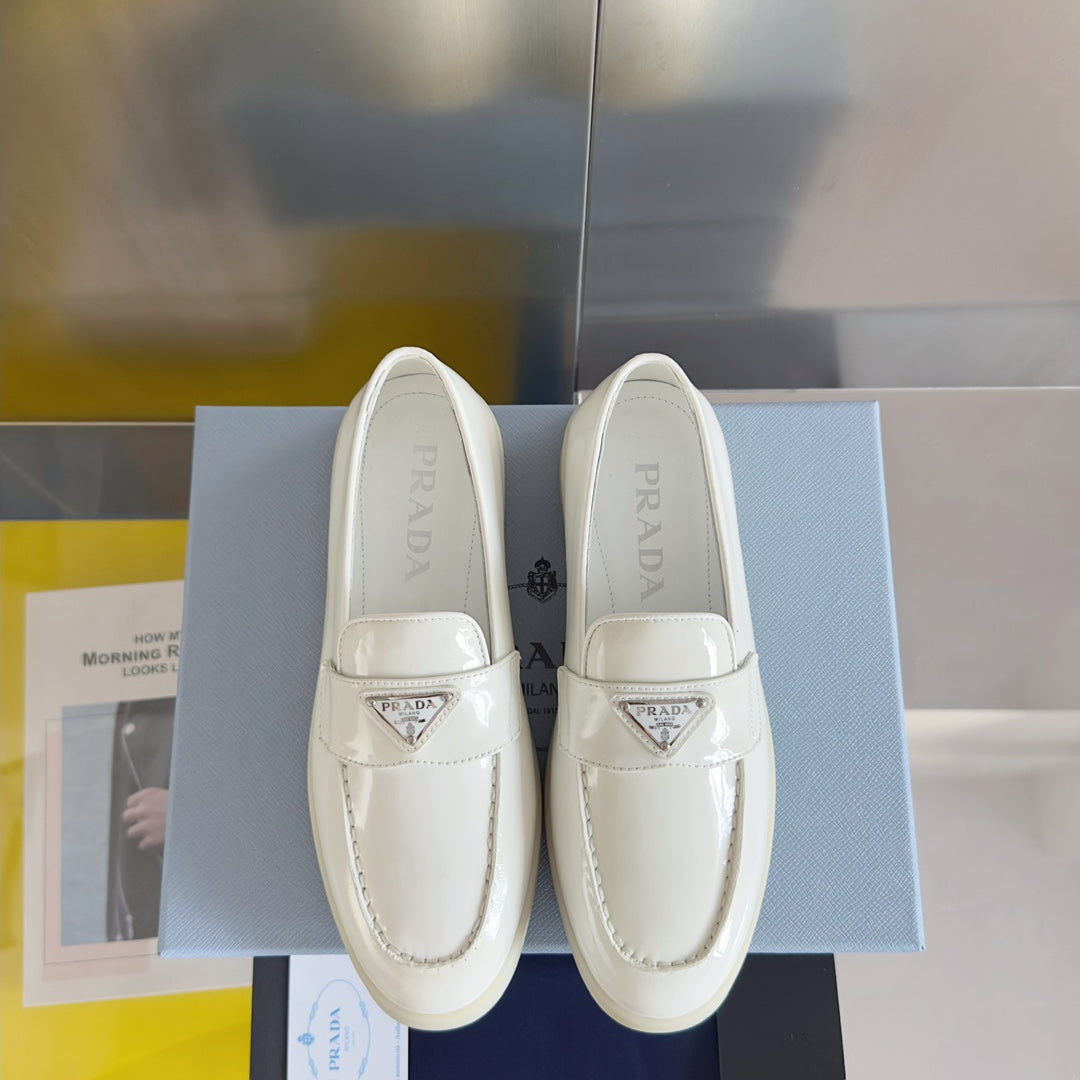 Pra White Patent Leather Loafers 25mm Rubber Sole - 35