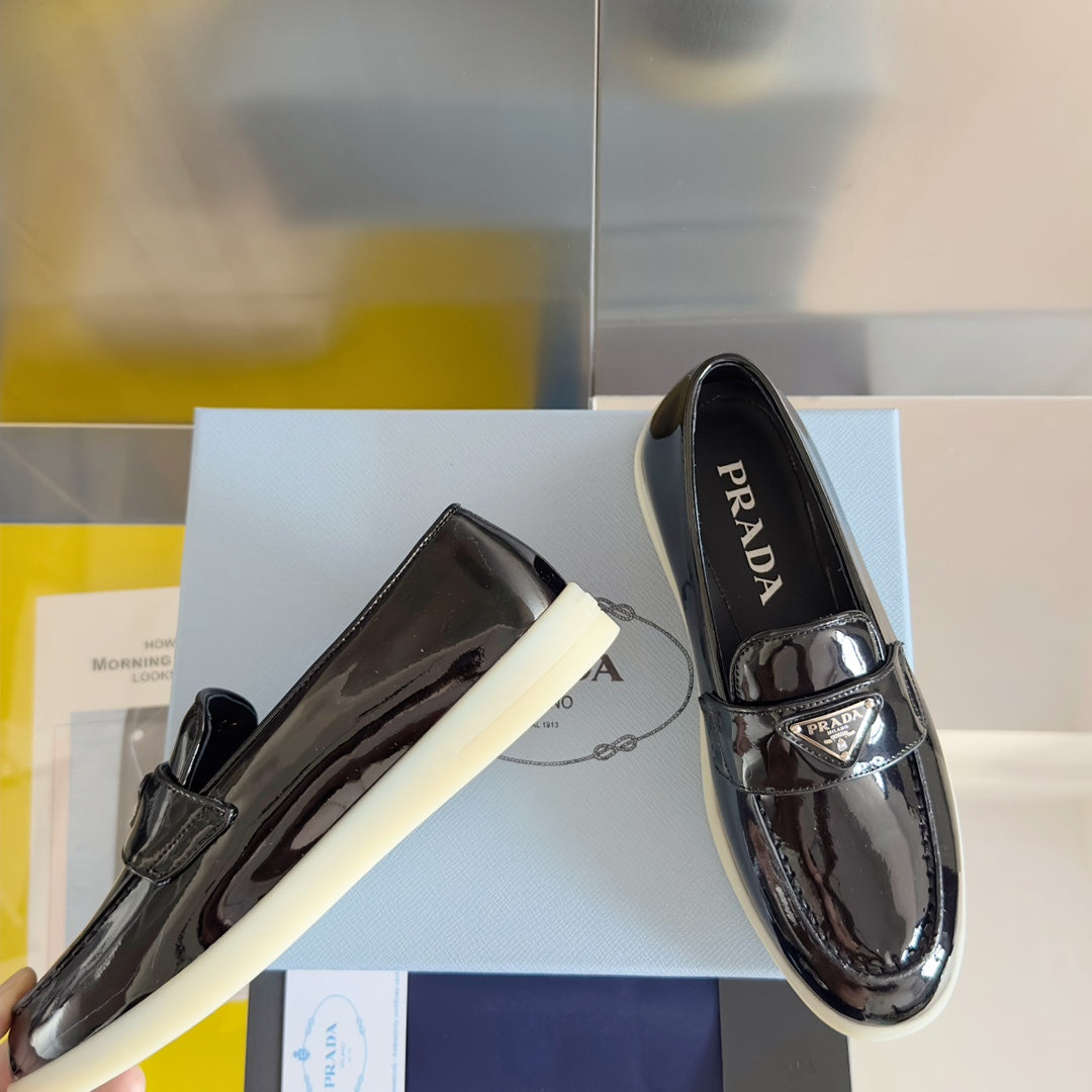 Pra Black Patent Leather Loafers 25mm Rubber Sole - 35