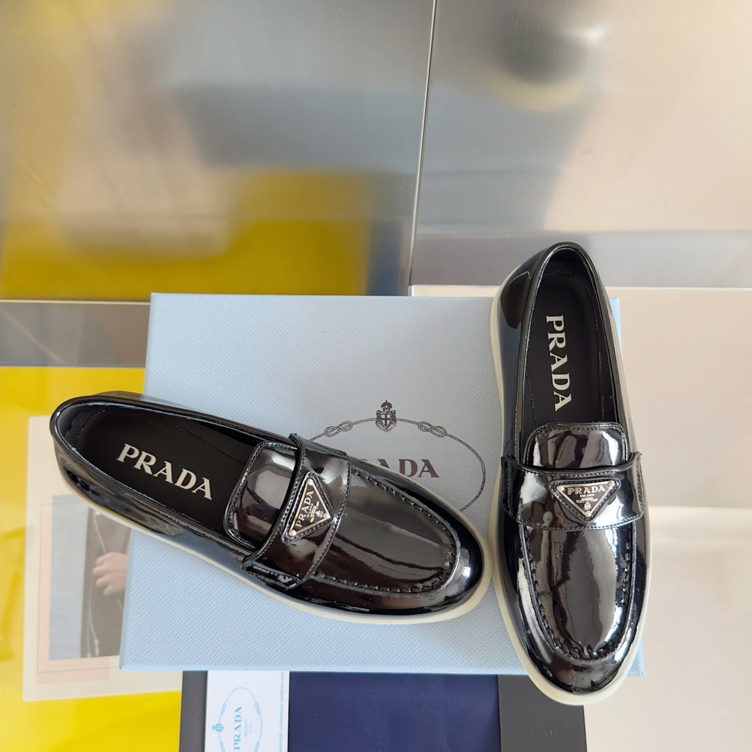 Pra Black Patent Leather Loafers 25mm Rubber Sole - 35