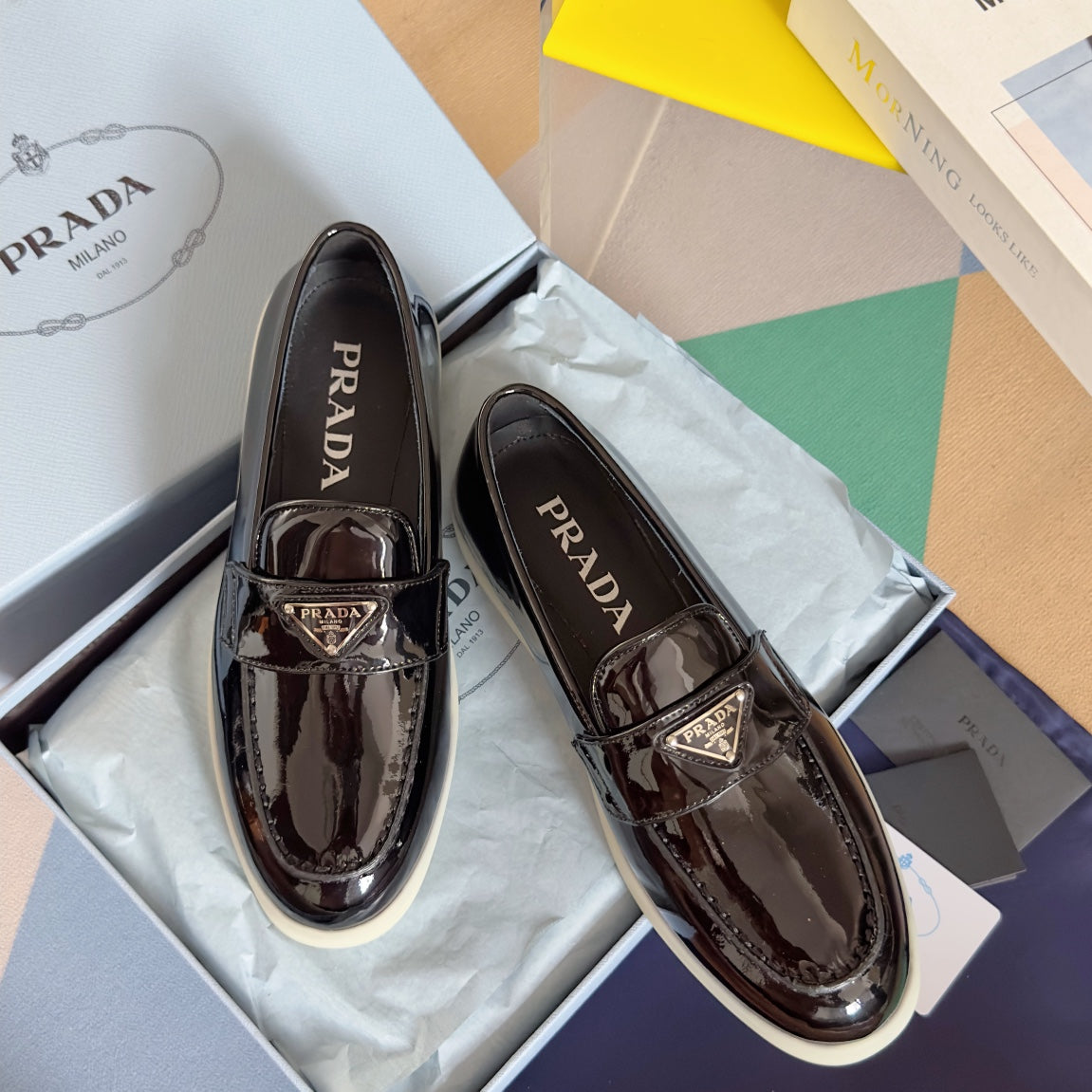 Pra Black Patent Leather Loafers 25mm Rubber Sole - 35