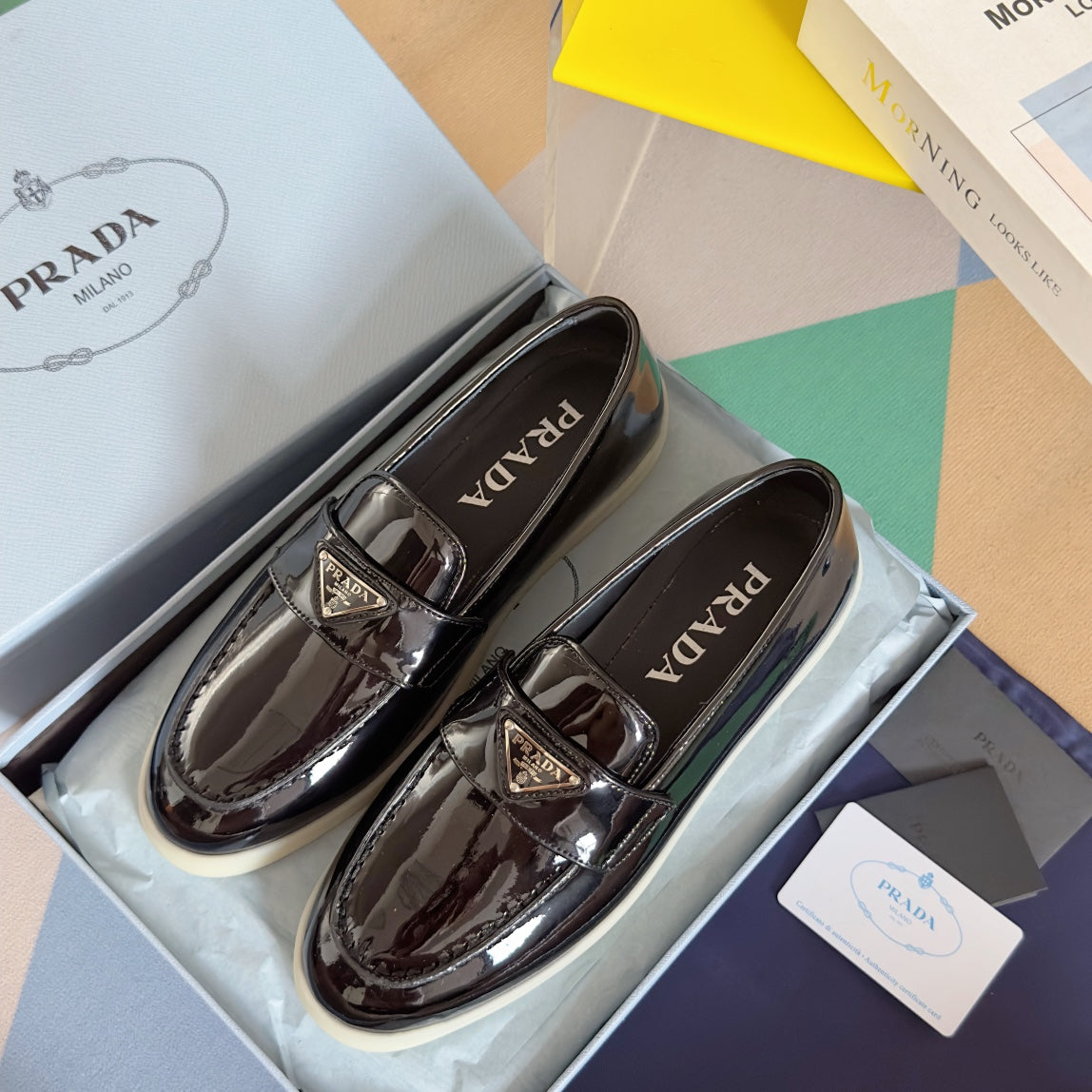 Pra Black Patent Leather Loafers 25mm Rubber Sole - 35
