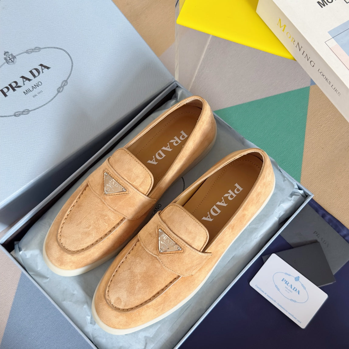 Pra Light Brown Suede Leather Loafers 25mm Rubber Sole - 35