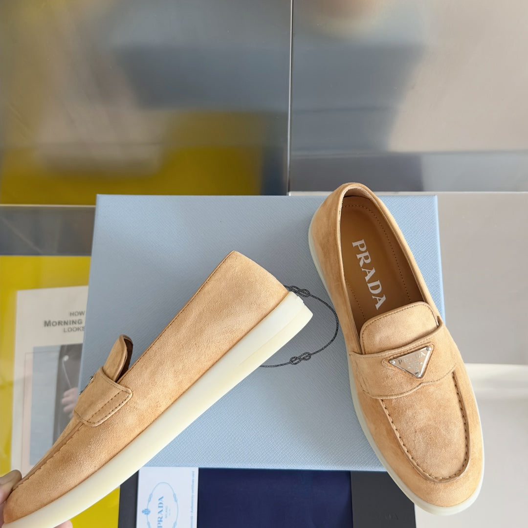 Pra Light Brown Suede Leather Loafers 25mm Rubber Sole - 35