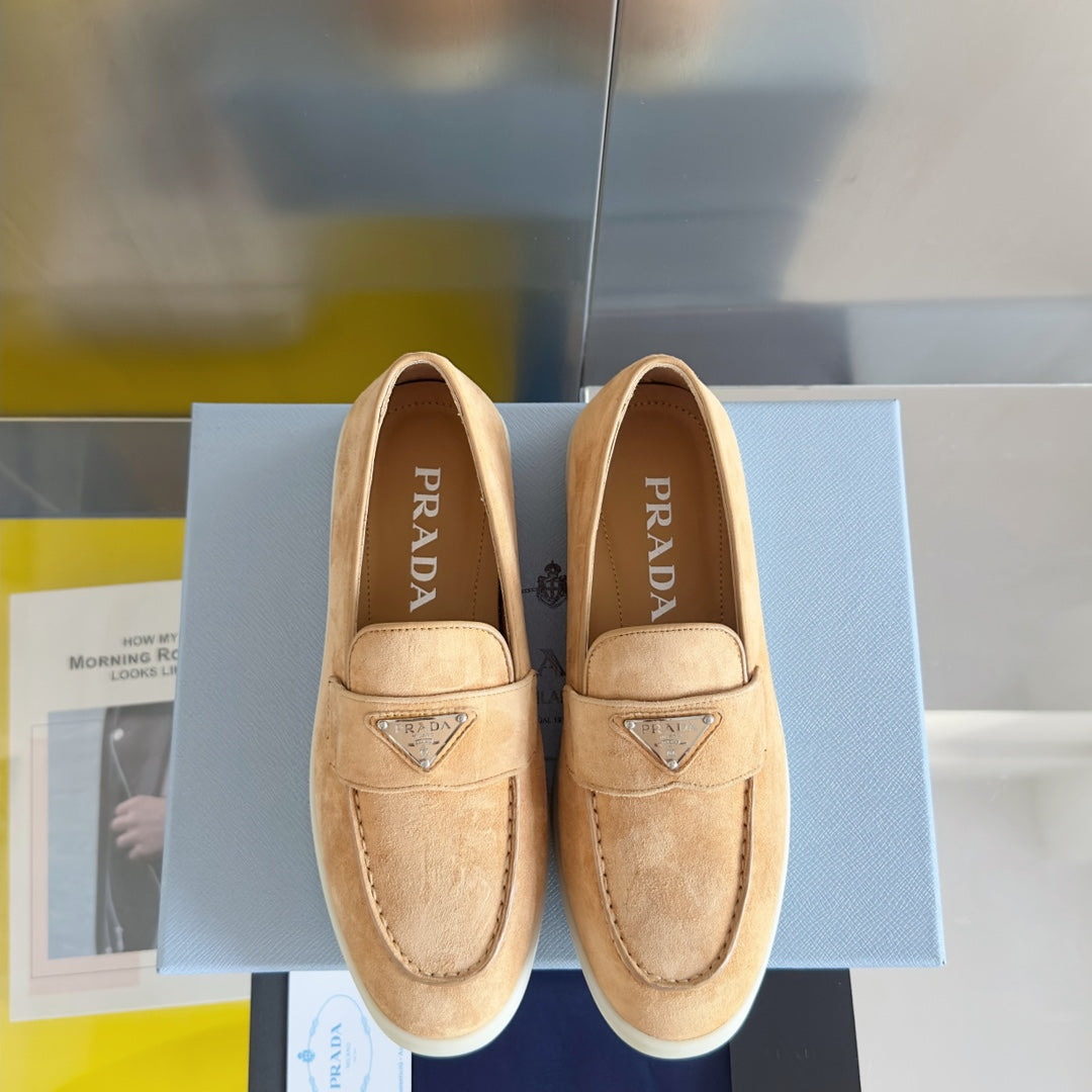 Pra Light Brown Suede Leather Loafers 25mm Rubber Sole - 35