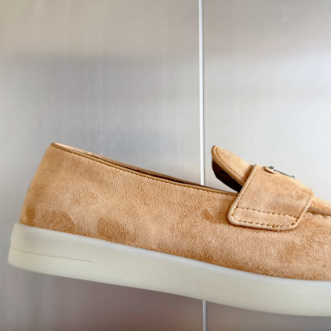 Pra Light Brown Suede Leather Loafers 25mm Rubber Sole - 35