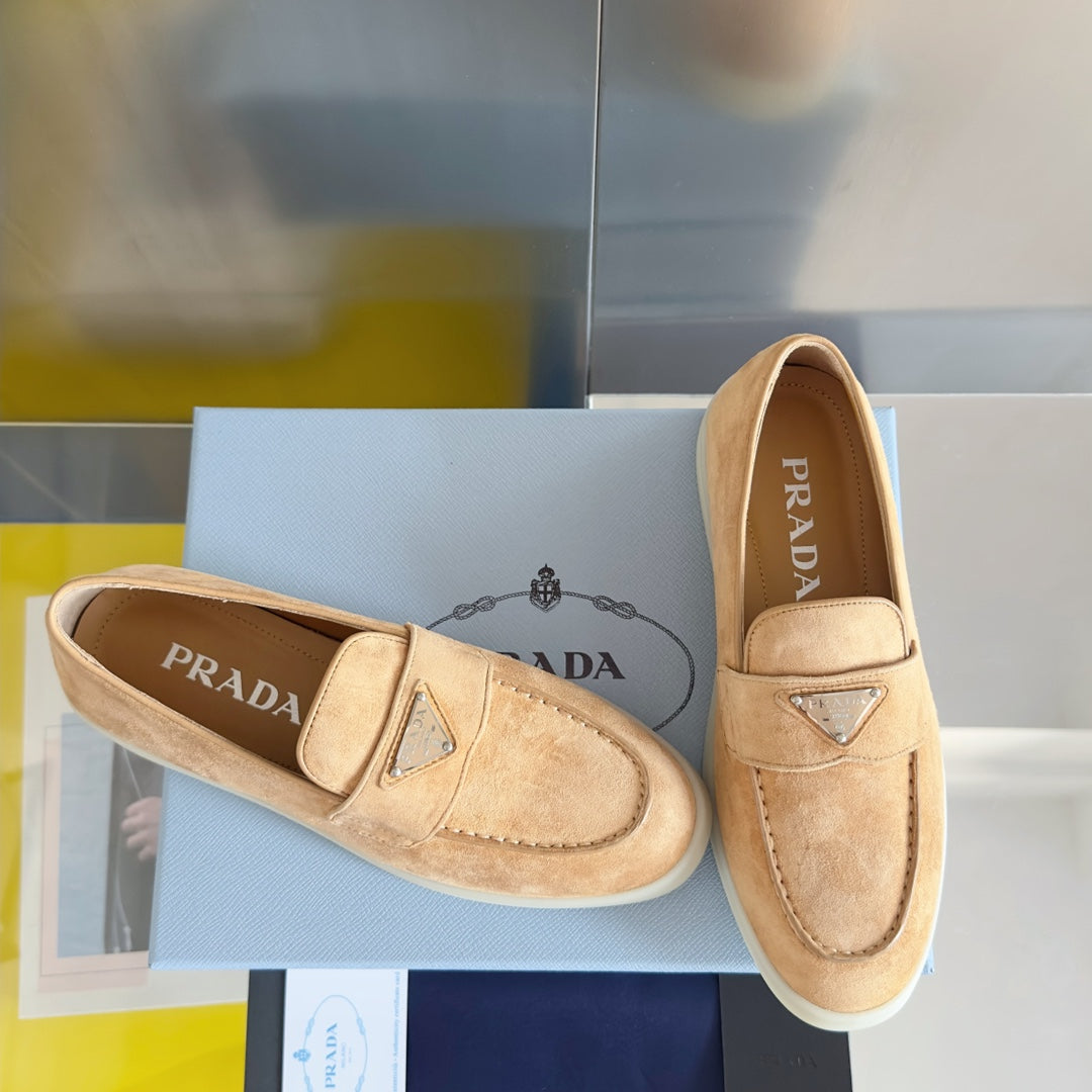 Pra Light Brown Suede Leather Loafers 25mm Rubber Sole - 35