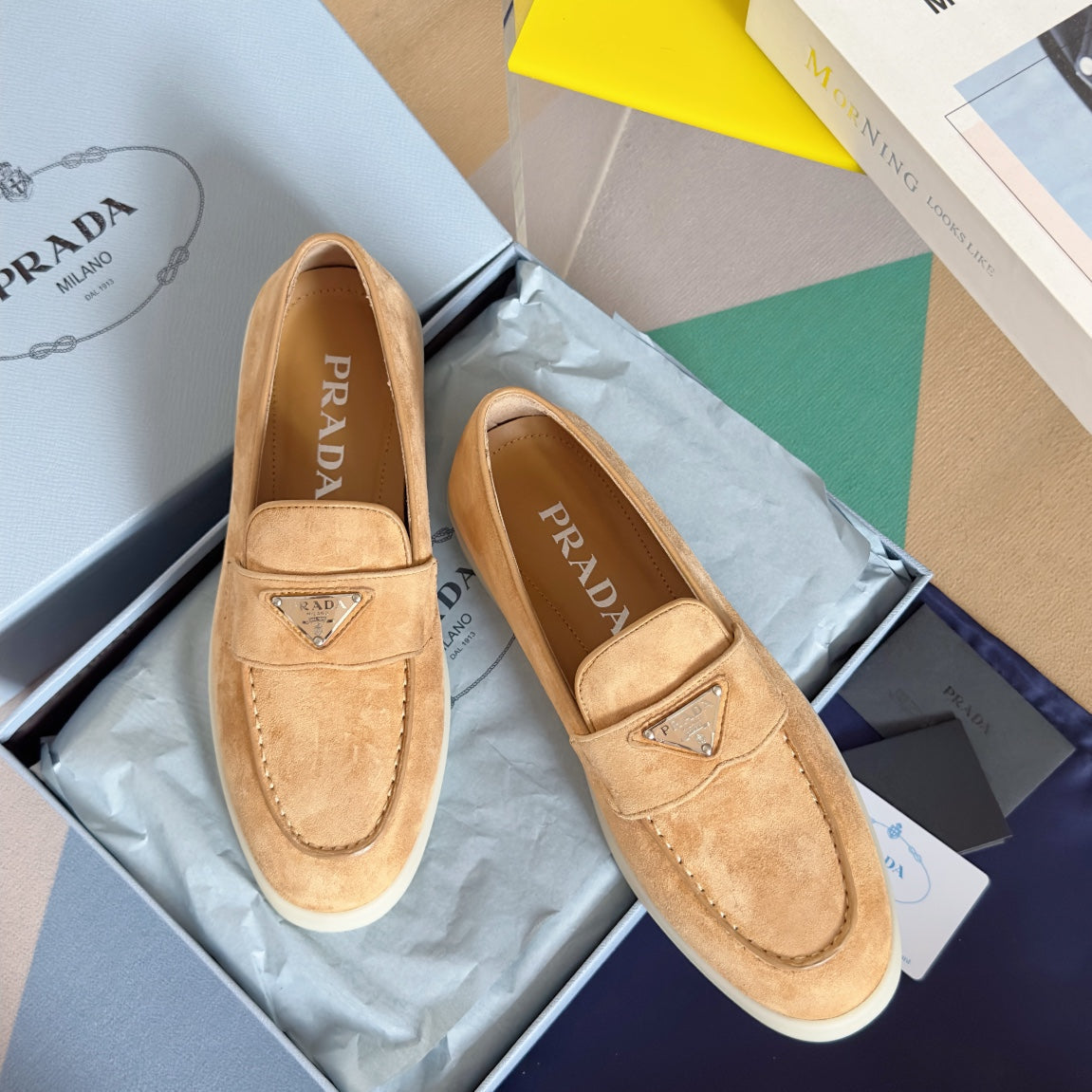 Pra Light Brown Suede Leather Loafers 25mm Rubber Sole - 35