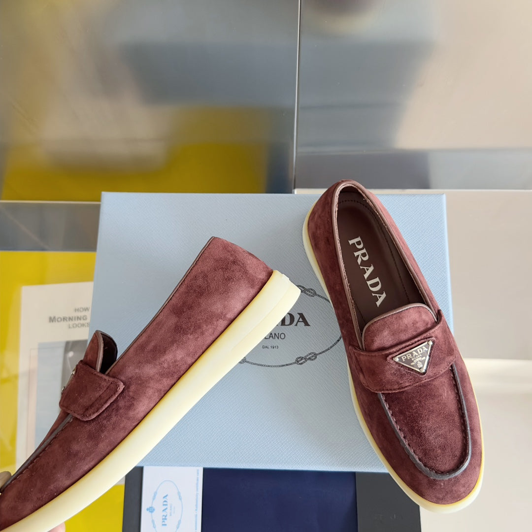 Pra Wine Suede Leather Loafers 25mm Rubber Sole - 35