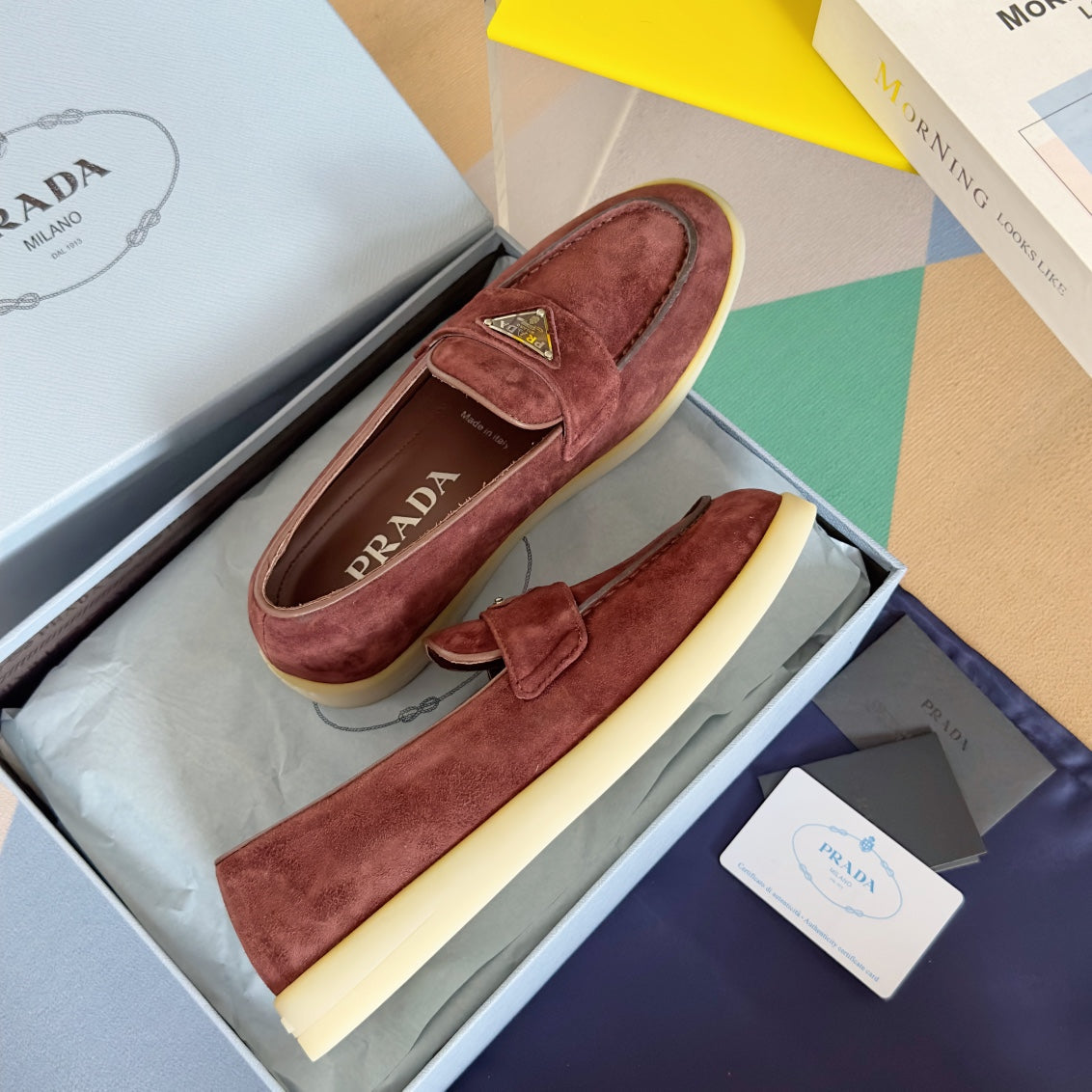 Pra Wine Suede Leather Loafers 25mm Rubber Sole - 35