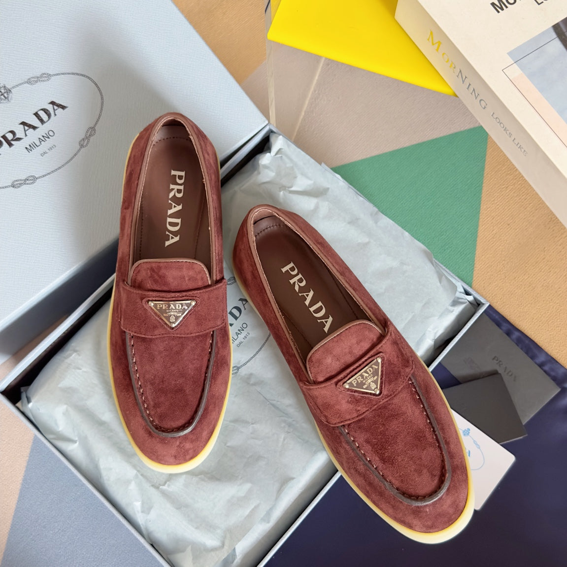 Pra Wine Suede Leather Loafers 25mm Rubber Sole - 35