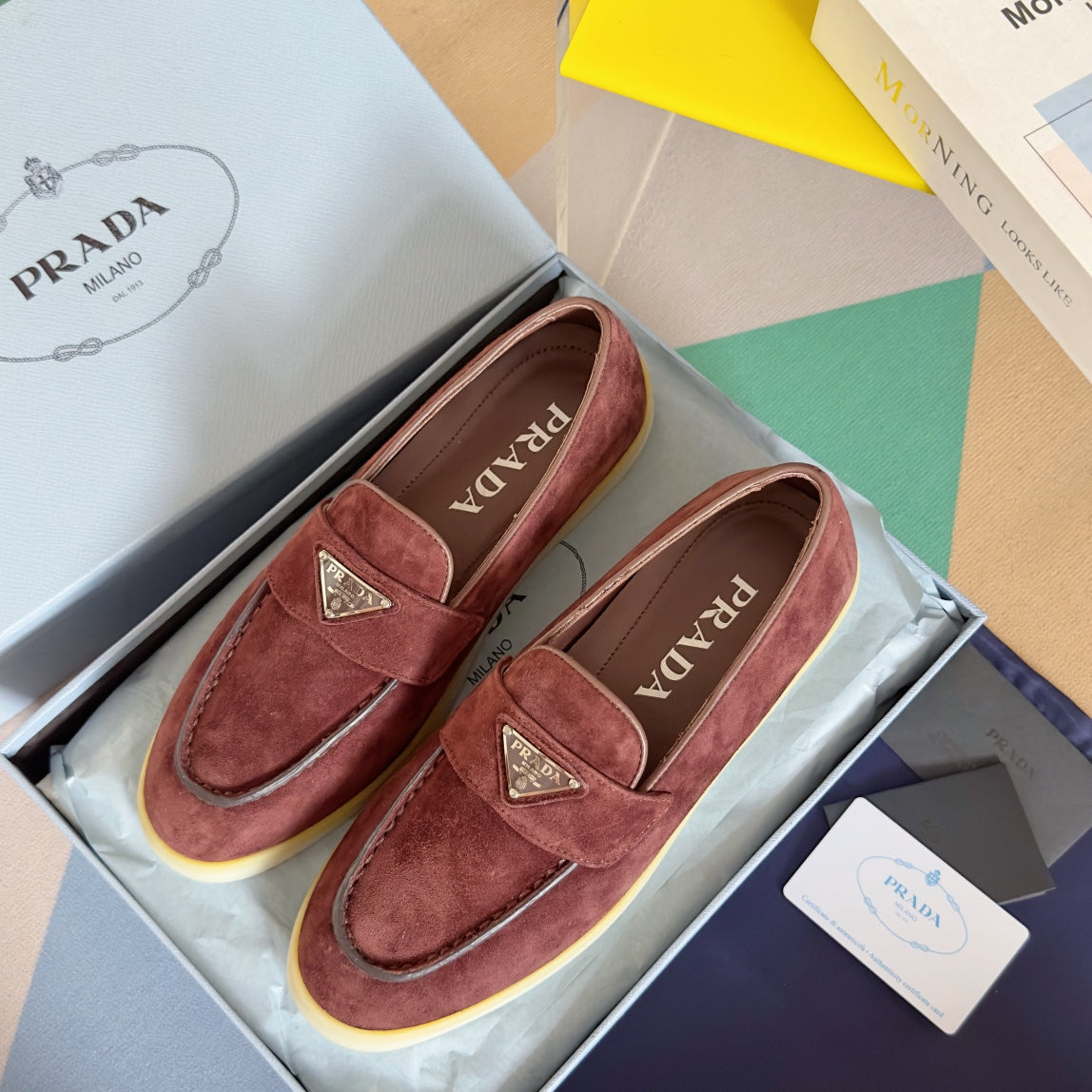 Pra Wine Suede Leather Loafers 25mm Rubber Sole - 35