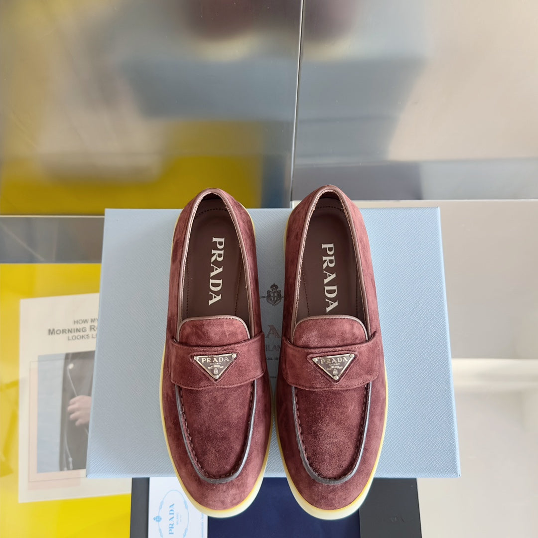 Pra Wine Suede Leather Loafers 25mm Rubber Sole - 35