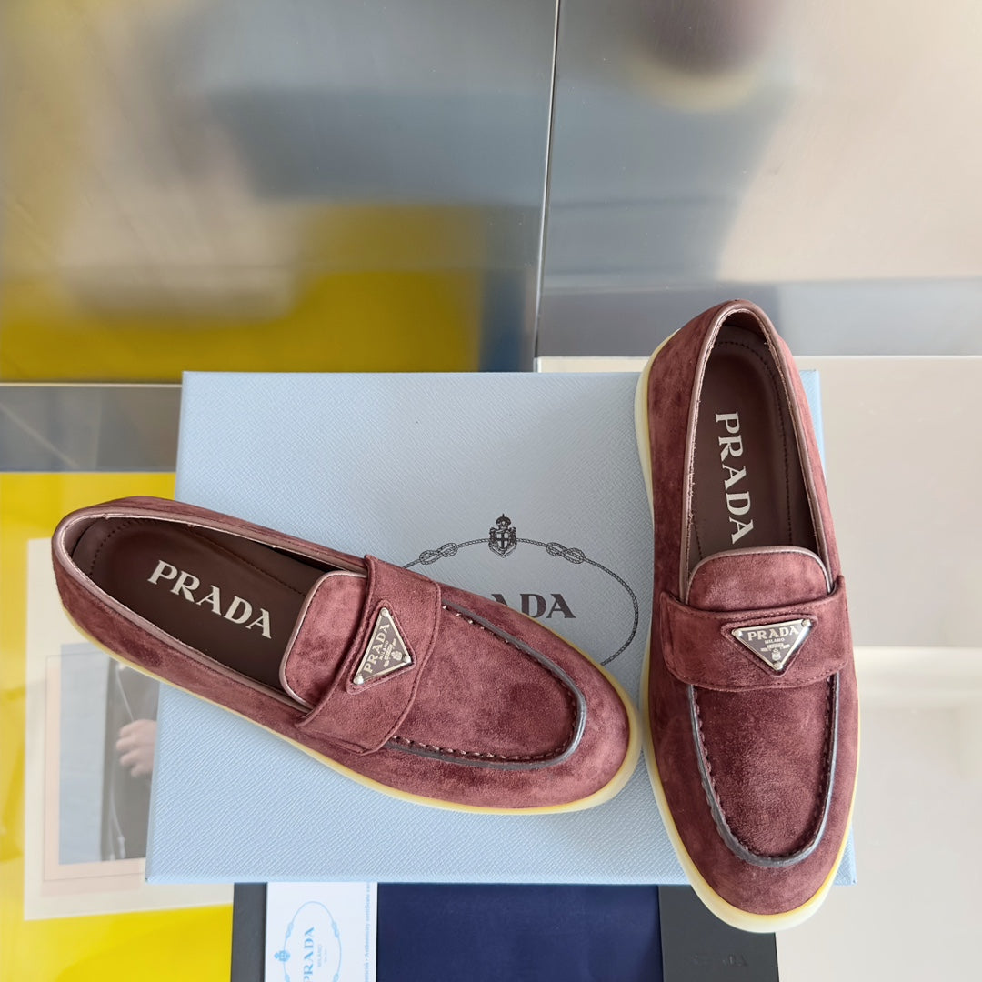 Pra Wine Suede Leather Loafers 25mm Rubber Sole - 35