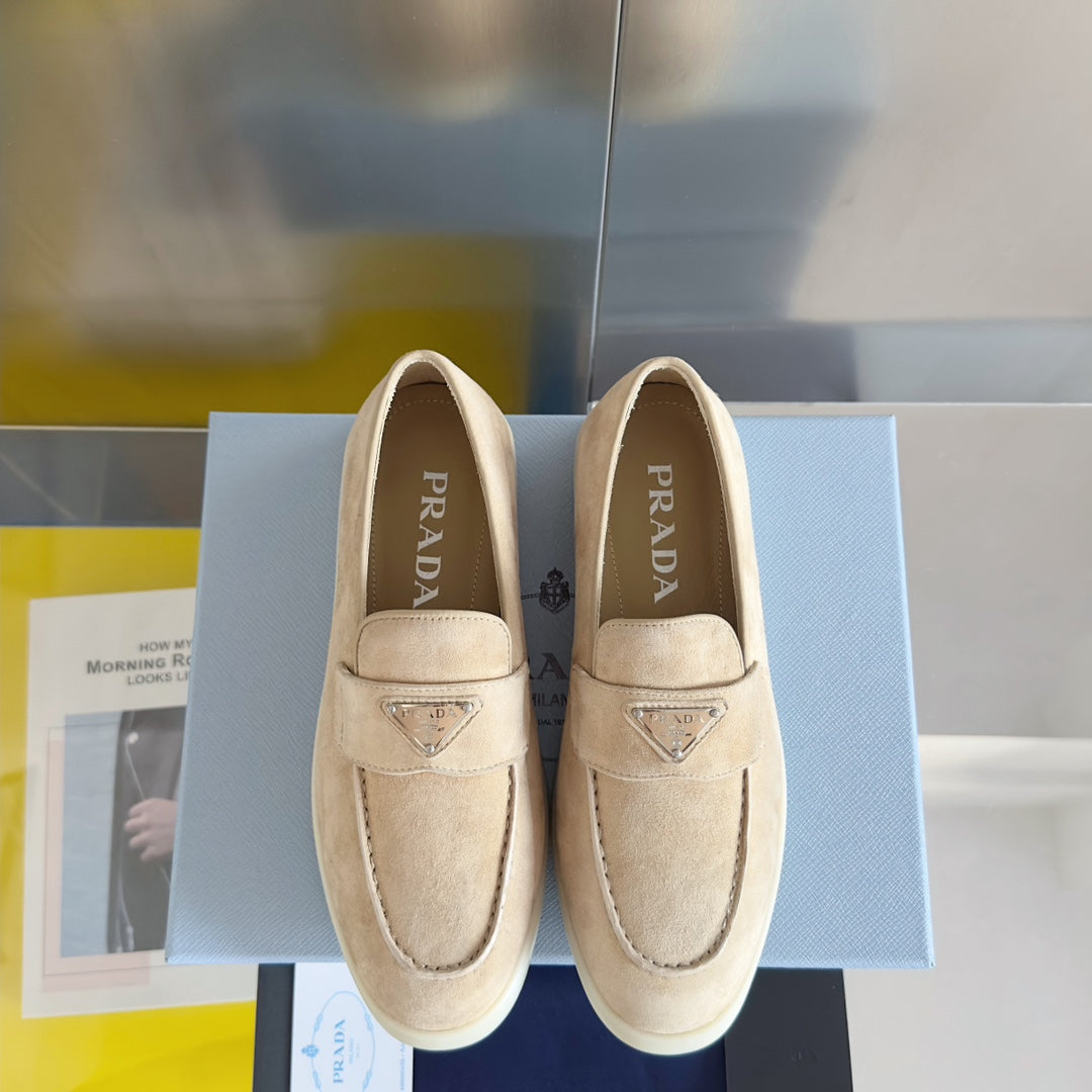 Pra Beige Suede Leather Loafers 25mm Rubber Sole - 35