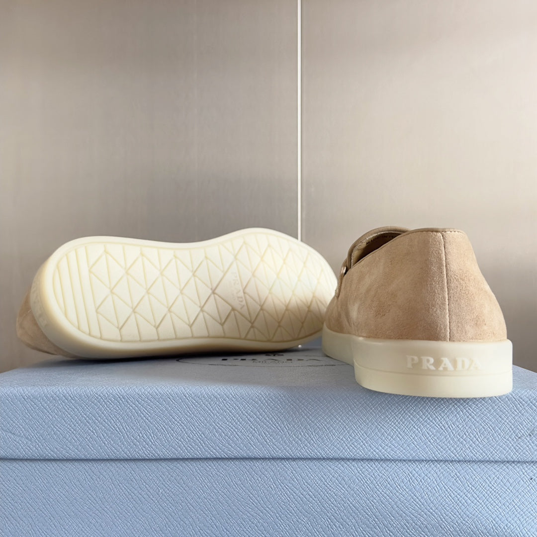 Pra Beige Suede Leather Loafers 25mm Rubber Sole - 35