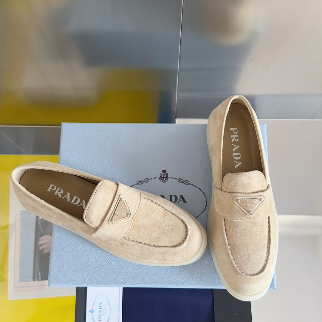Pra Beige Suede Leather Loafers 25mm Rubber Sole - 35