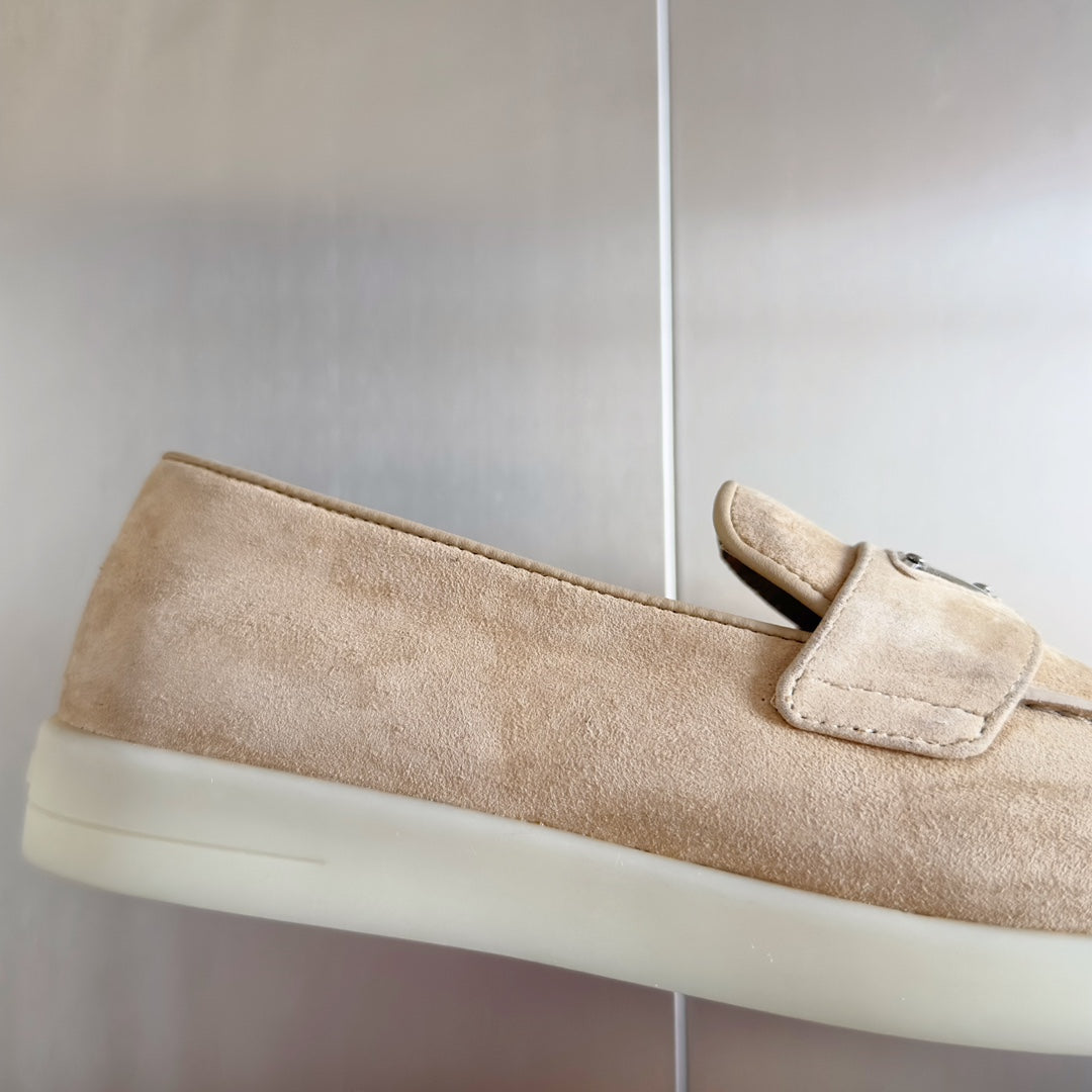 Pra Beige Suede Leather Loafers 25mm Rubber Sole - 35