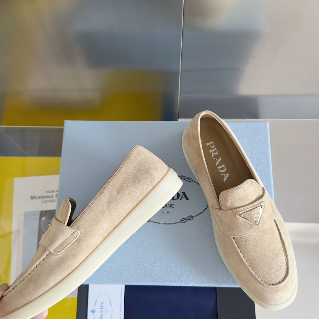 Pra Beige Suede Leather Loafers 25mm Rubber Sole - 35