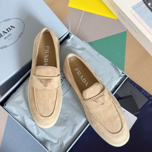 Pra Beige Suede Leather Loafers 25mm Rubber Sole - 35