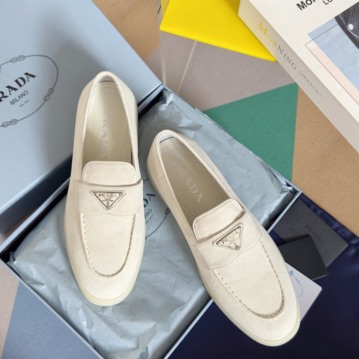 Pra White Suede Leather Loafers 25mm Rubber Sole - 35