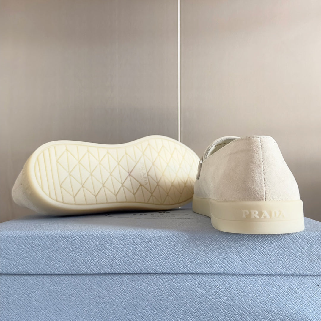 Pra White Suede Leather Loafers 25mm Rubber Sole - 35