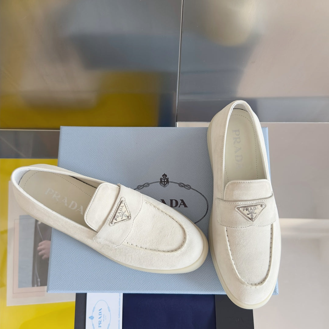 Pra White Suede Leather Loafers 25mm Rubber Sole - 35