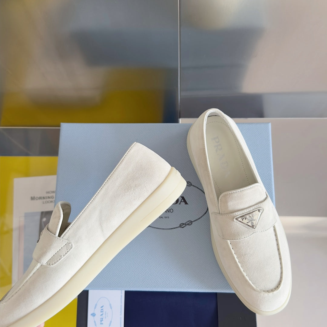 Pra White Suede Leather Loafers 25mm Rubber Sole - 35