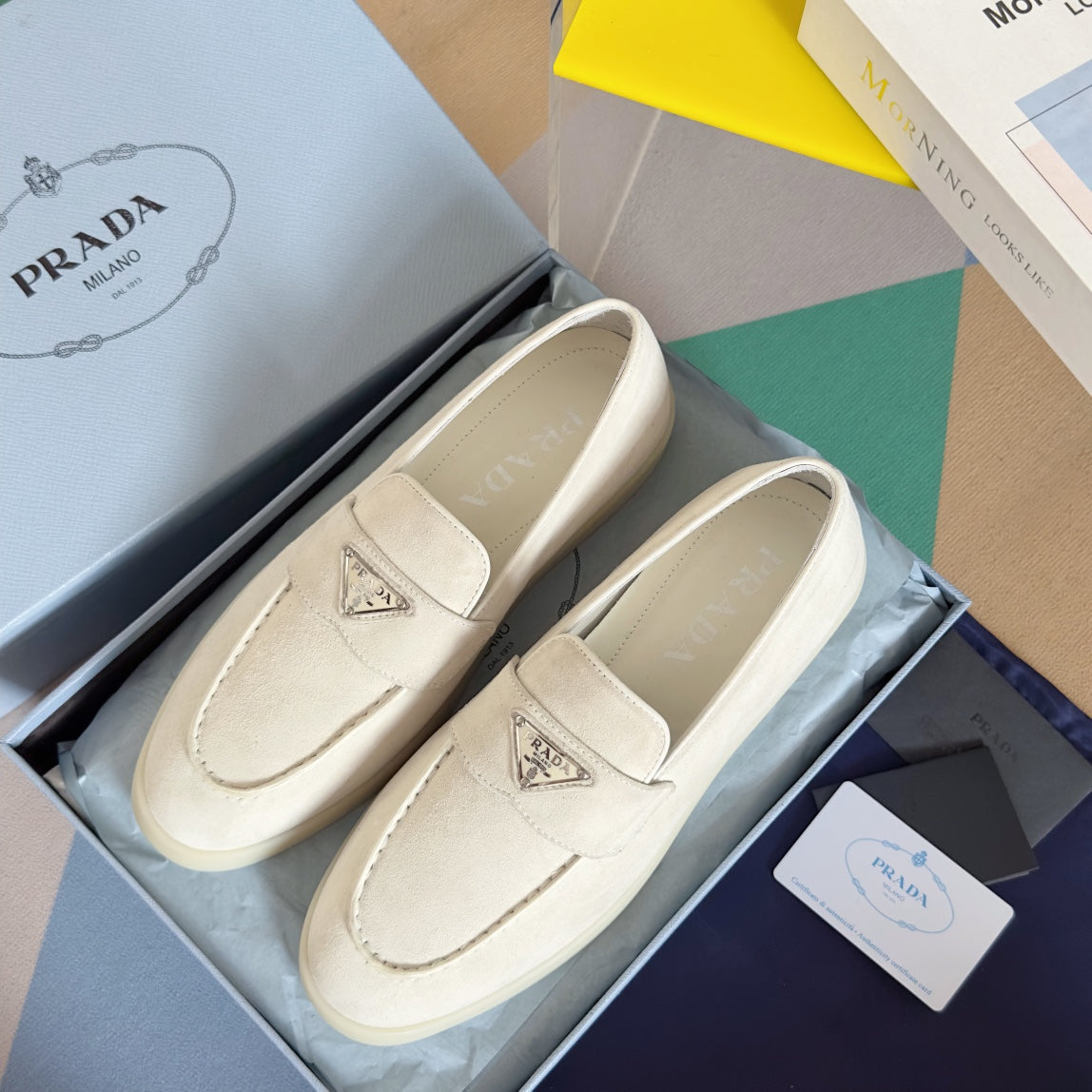 Pra White Suede Leather Loafers 25mm Rubber Sole - 35