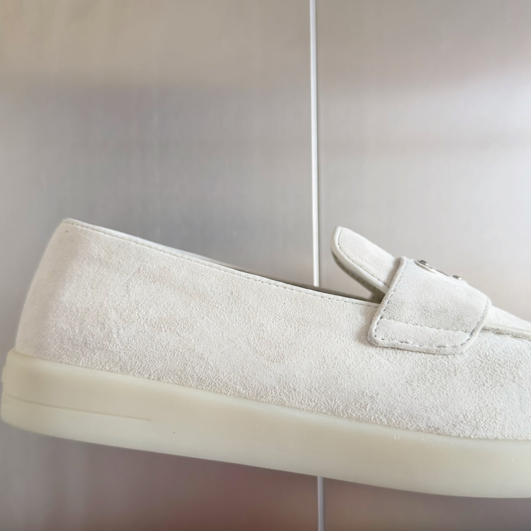 Pra White Suede Leather Loafers 25mm Rubber Sole - 35