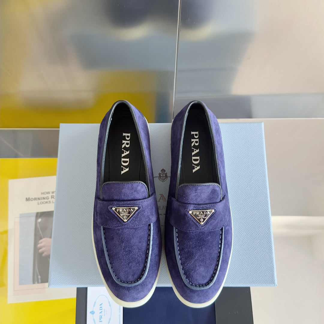 Pra Purple Suede Leather Loafers 25mm Rubber Sole - 35