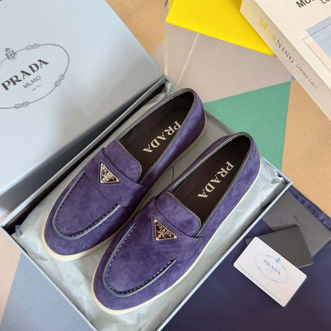 Pra Purple Suede Leather Loafers 25mm Rubber Sole - 35