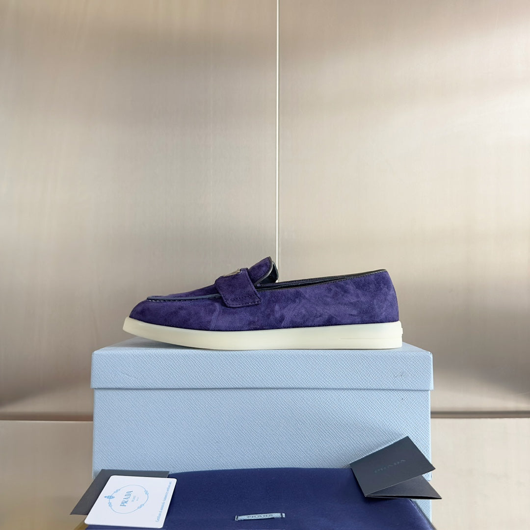 Pra Purple Suede Leather Loafers 25mm Rubber Sole - 35