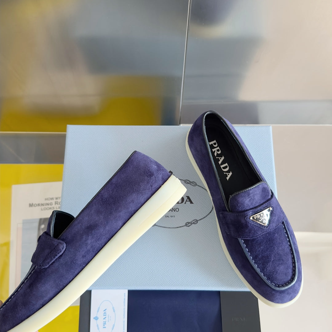 Pra Purple Suede Leather Loafers 25mm Rubber Sole - 35