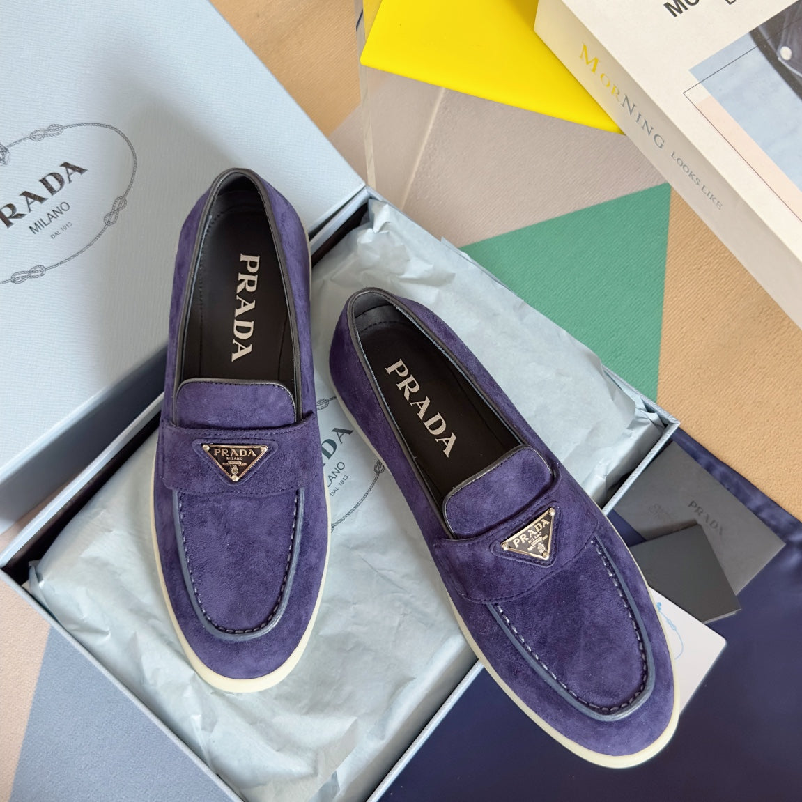 Pra Purple Suede Leather Loafers 25mm Rubber Sole - 35