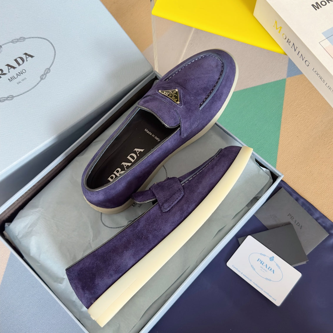 Pra Purple Suede Leather Loafers 25mm Rubber Sole - 35