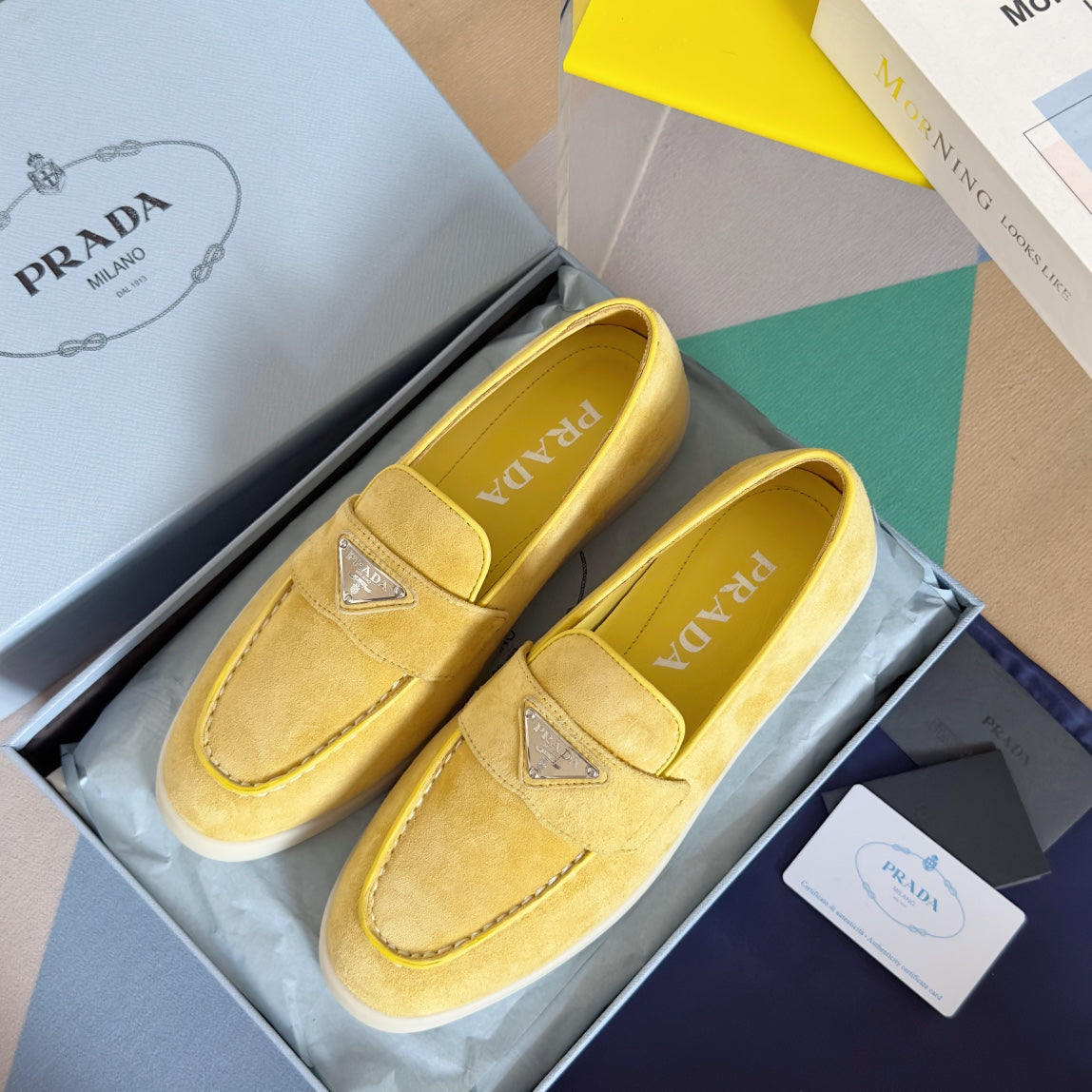 Pra Yellow Suede Leather Loafers 25mm Rubber Sole - 35