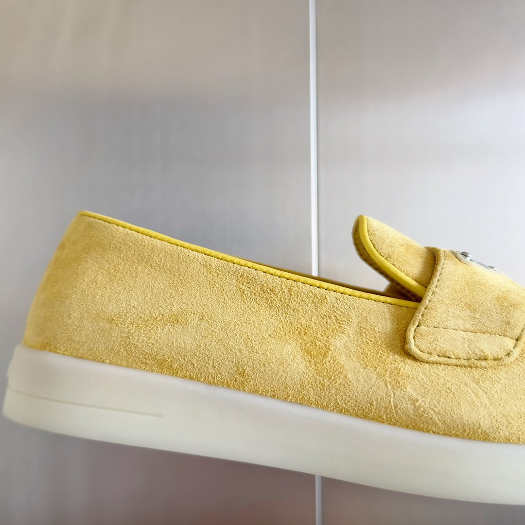 Pra Yellow Suede Leather Loafers 25mm Rubber Sole - 35