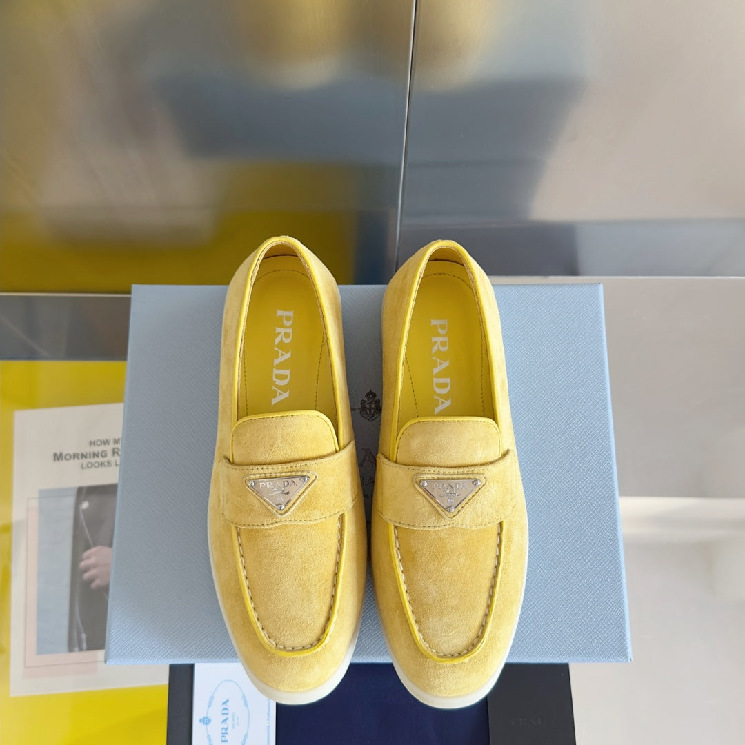 Pra Yellow Suede Leather Loafers 25mm Rubber Sole - 35