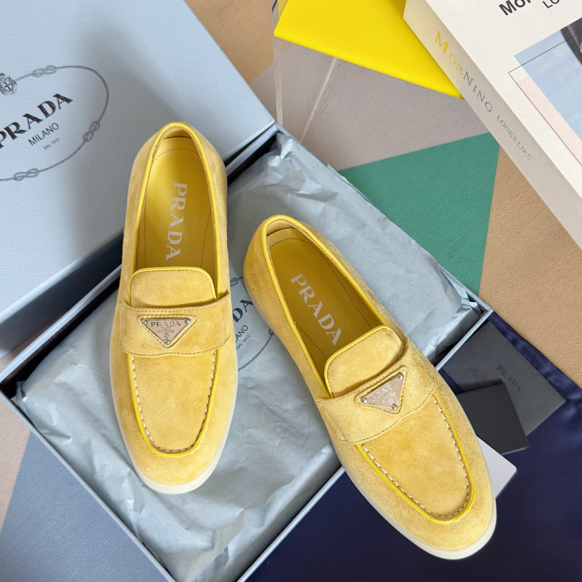Pra Yellow Suede Leather Loafers 25mm Rubber Sole - 35