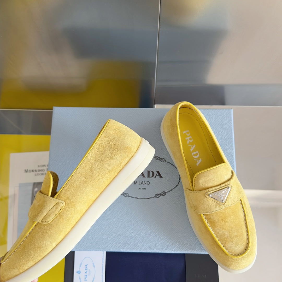 Pra Yellow Suede Leather Loafers 25mm Rubber Sole - 35