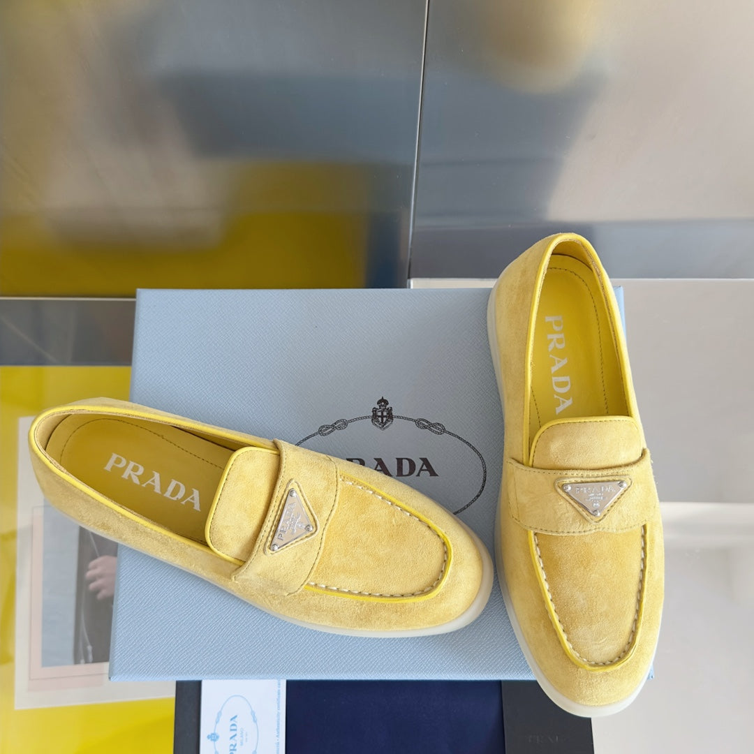 Pra Yellow Suede Leather Loafers 25mm Rubber Sole - 35