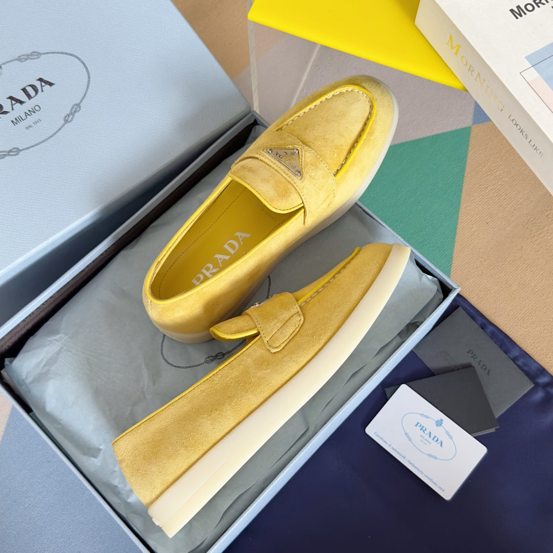 Pra Yellow Suede Leather Loafers 25mm Rubber Sole - 35