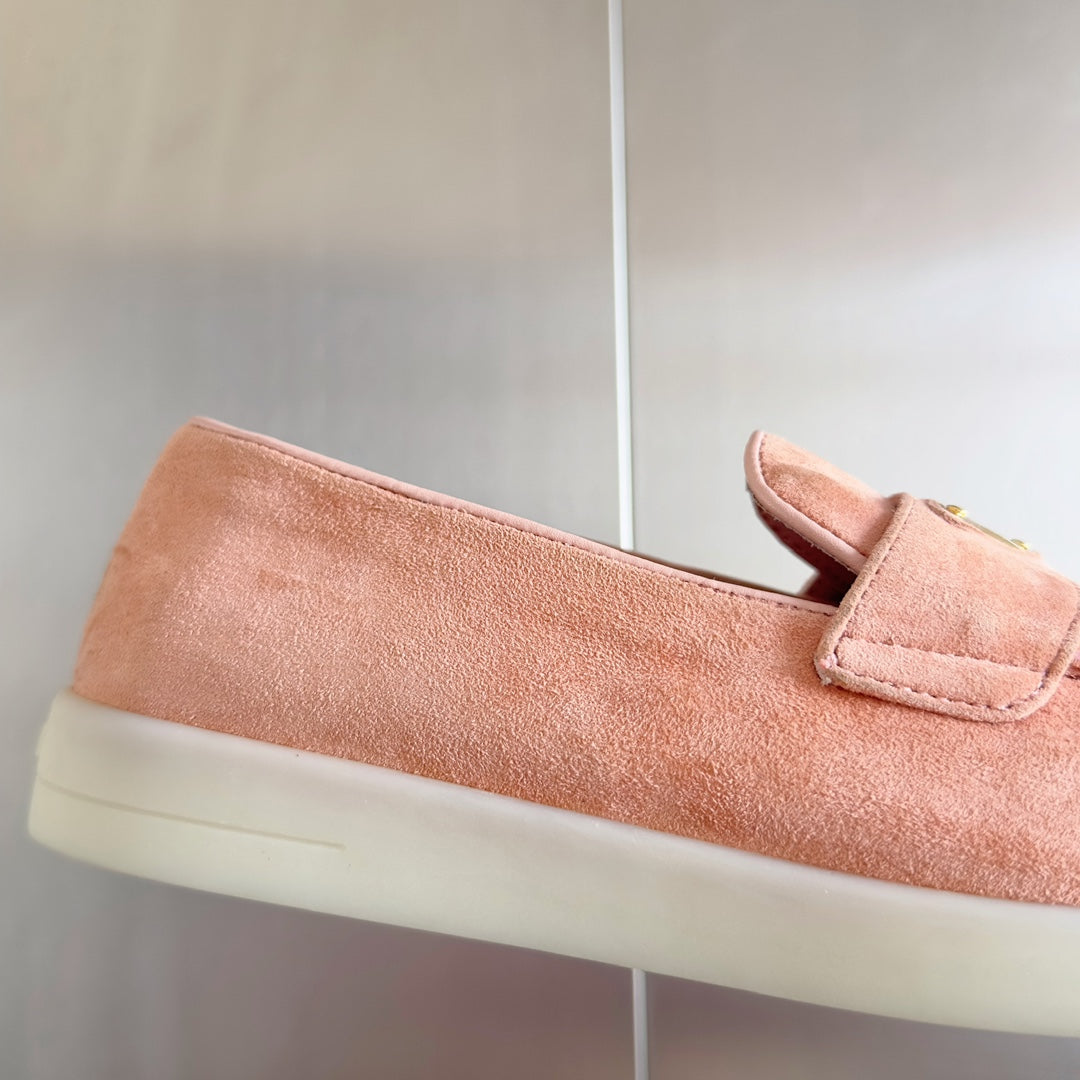 Pra Pink Suede Leather Loafers 25mm Rubber Sole - 35